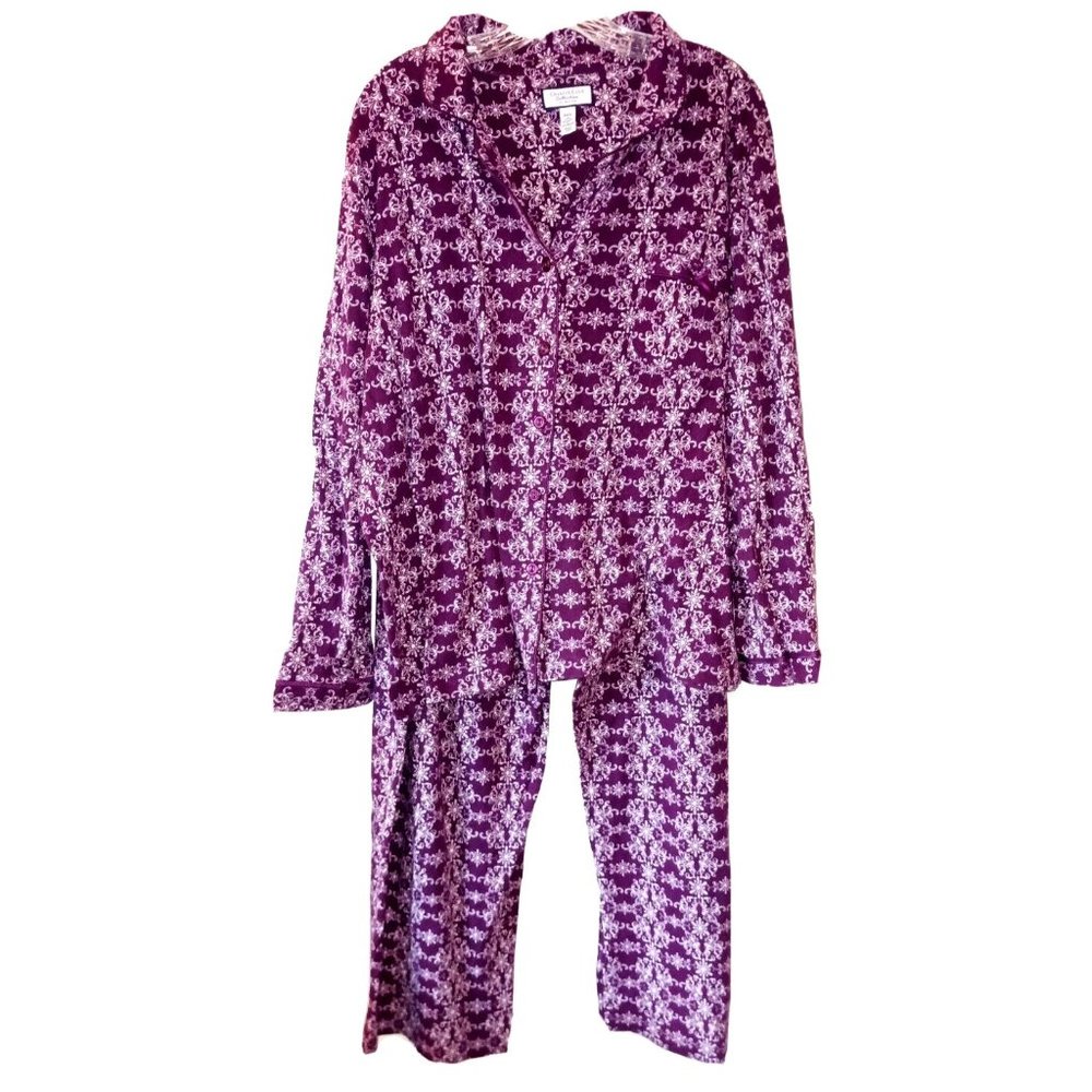CHARTER CLUB 3XL Purple w/ White Print 100% Cotton Knit 2pc Pajamas Elastic Wst